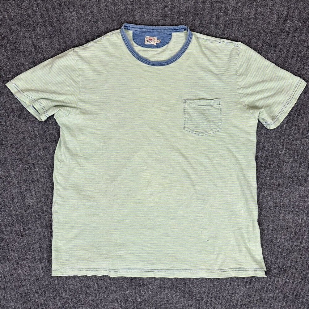 Faherty Shirt Mens Large Seafoam Green Blue Casual Pocket Tee 100% Cotton Adult